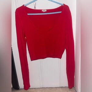 Garage ribbed long sleeve top. RED